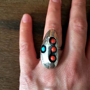 Vintage Sterling Silver Turquoise/Coral Ring